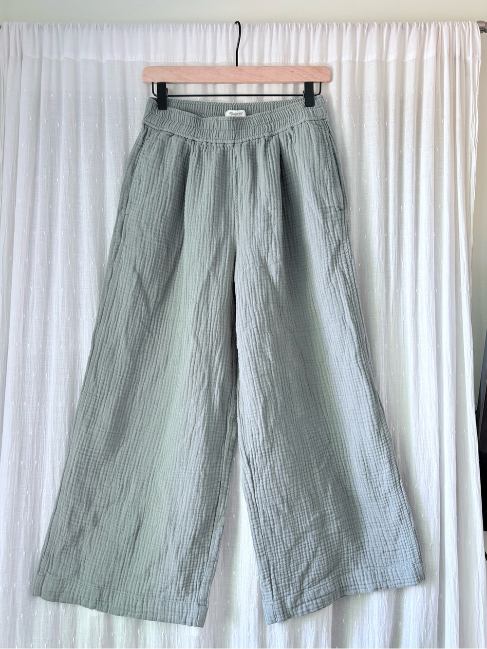 Madewell Wide-Leg Cotton Gauze Pants in Sage